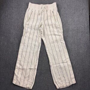 Athleta Linen Pants Womens 0 White Cabo Wide Leg Striped Travel Beach Preppy